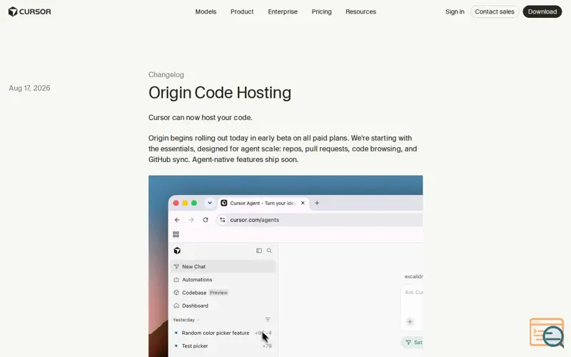 Screenshot of Origin by Cursor