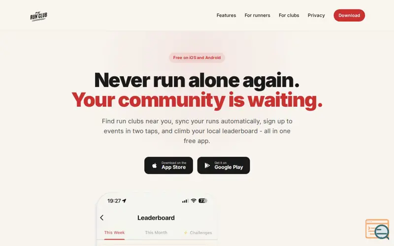 Screenshot of MyRunClub