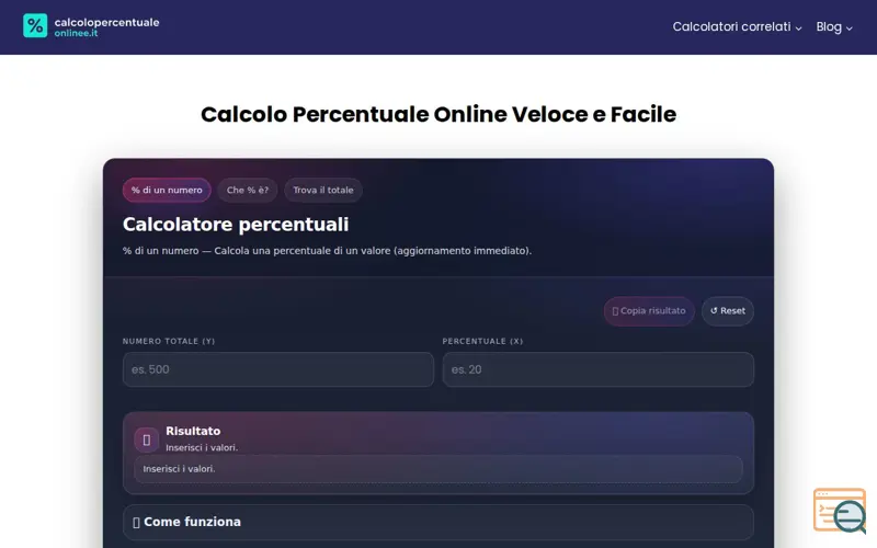 Screenshot of Calcolo percentuale online