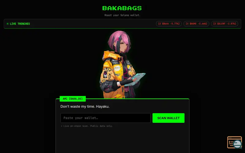 Screenshot of Bakabags, a launch using Helio