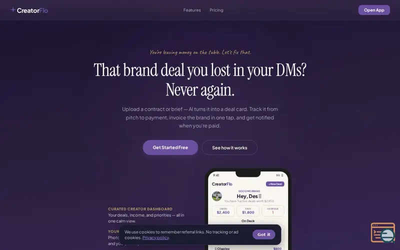 Screenshot of CreatorFlo