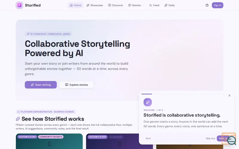 Screenshot of Storified – AI Collaborative Story Writing Platform