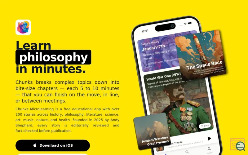 Screenshot of Chunks Microlearning App, a launch using Ghost