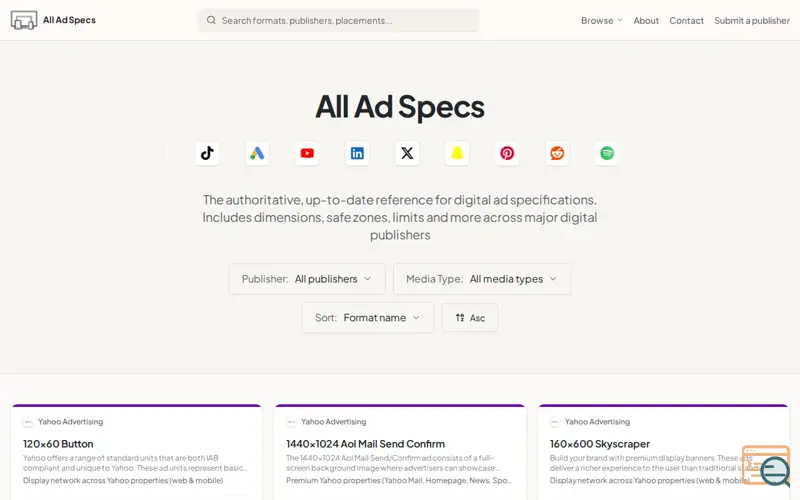 Screenshot of All Ad Specs, a launch using Mango Mail