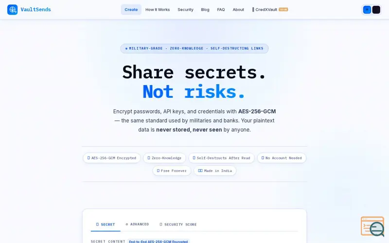 Screenshot of VaultSends