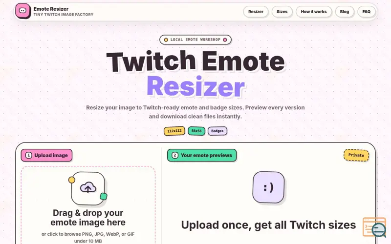 Screenshot of Free Twitch Emote Resizer – Resize Images and GIFs for Twitch Emotes