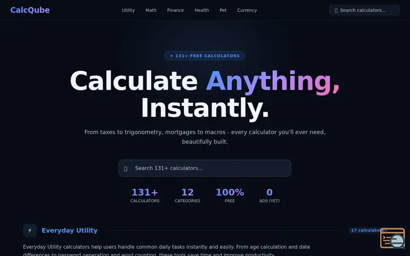 Screenshot of CalcQube