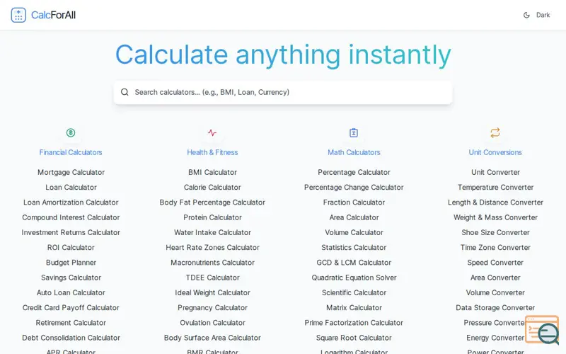 Screenshot of CalcForAll