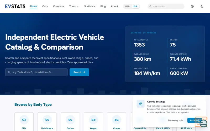 Screenshot of An EV Statistics Database