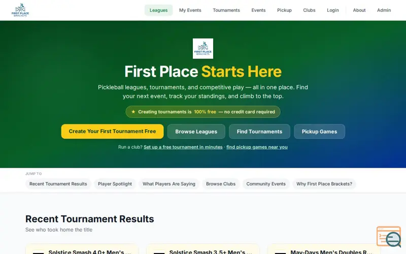 Screenshot of First Place Brackets