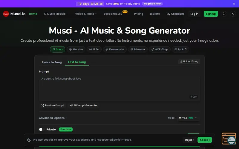 Screenshot of Musci.io