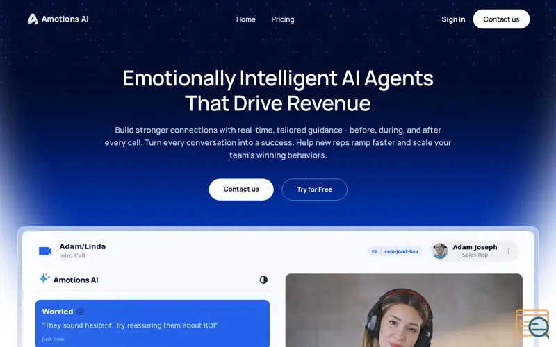 Screenshot of Emotional intelligence AI for live calls