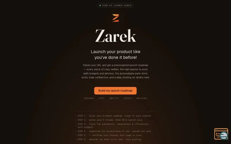 Screenshot of Zarek — Your AI launch coach