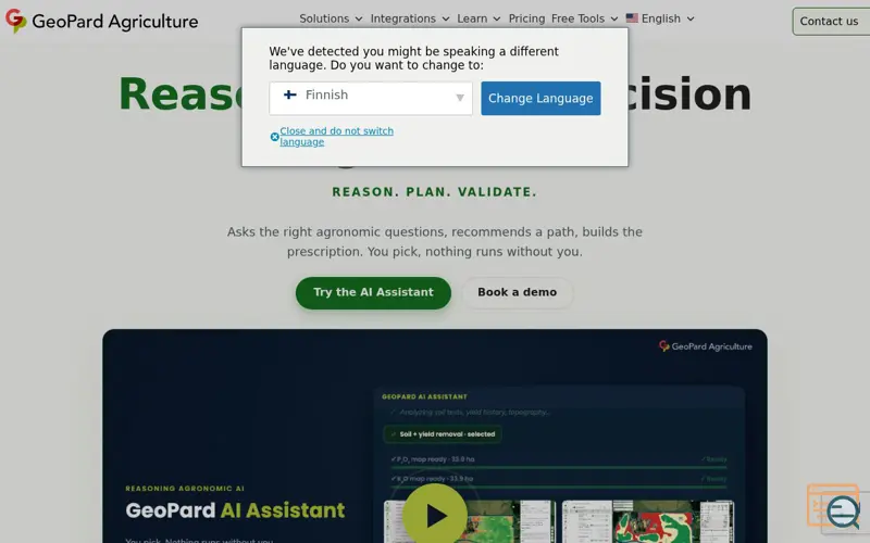 Screenshot of GeoPard Agriculture AI Assistant