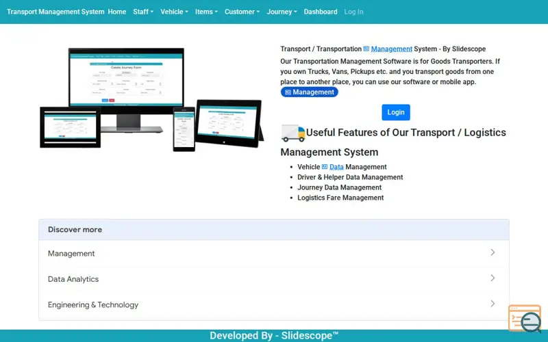Screenshot of Transportation Management Software