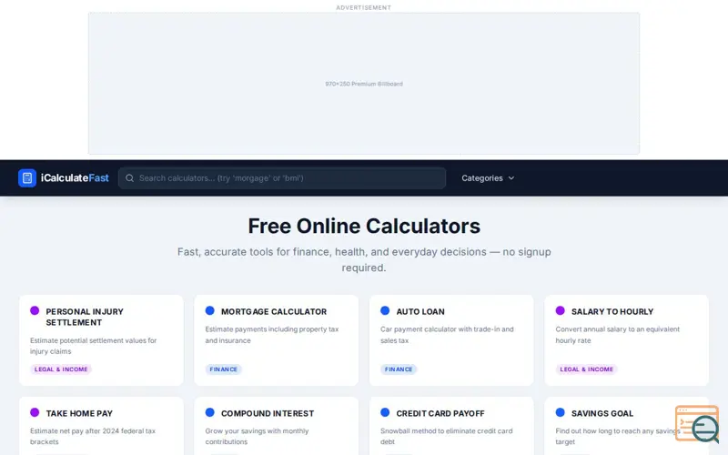 Screenshot of iCalculateFast