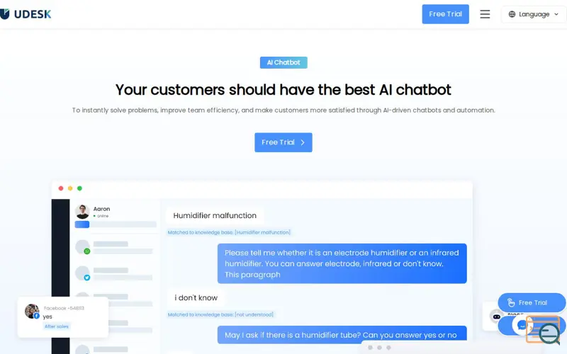 Screenshot of Udesk AI chatbot, a launch using LeadsNavi