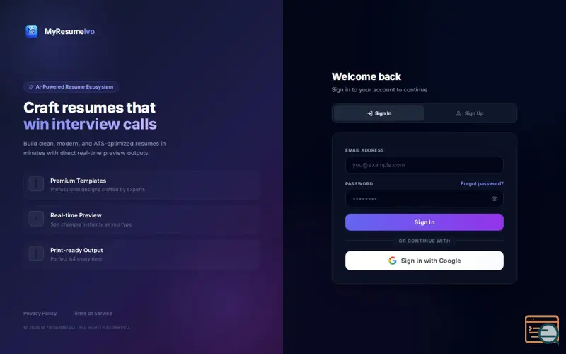 Screenshot of MyResumeIvo