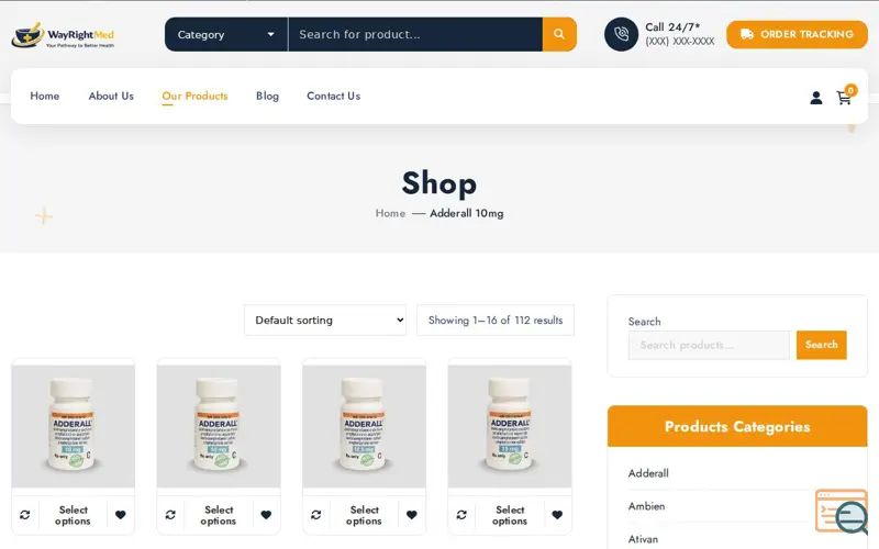 Screenshot of https://wayrightmed.com/shop/