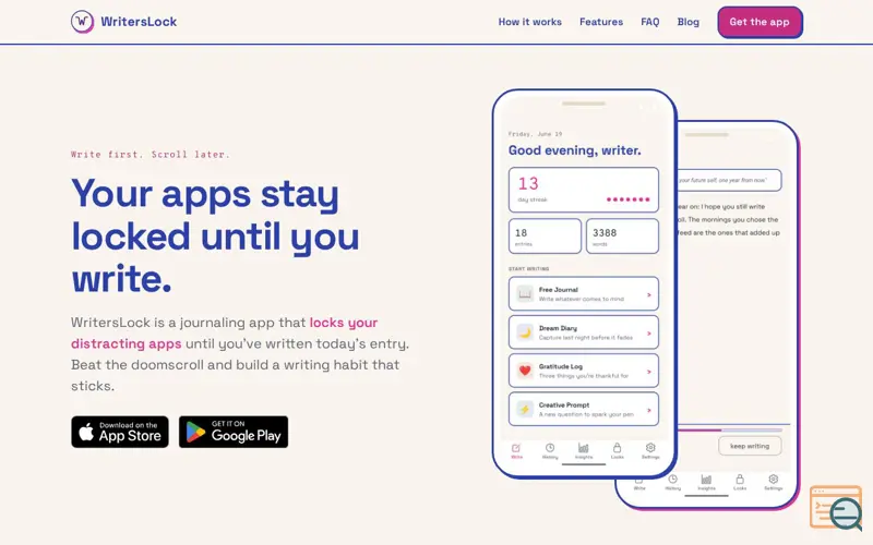 Screenshot of WritersLock