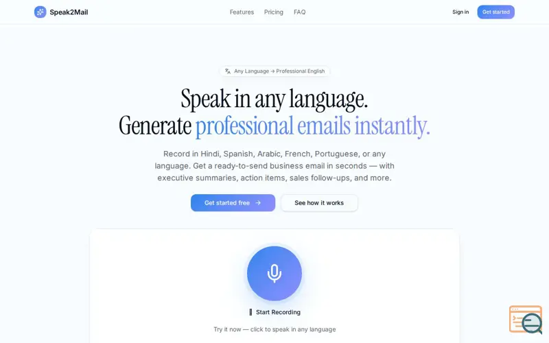 Screenshot of Just Speak ->Professional emails
