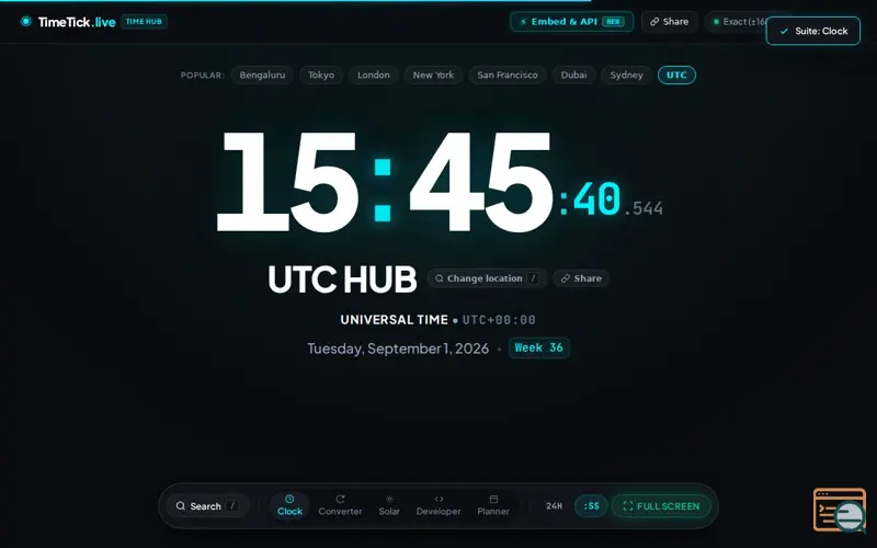 Screenshot of TimeTick.live — Modern Atomic Clock