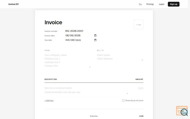 Screenshot of Invoice DIY