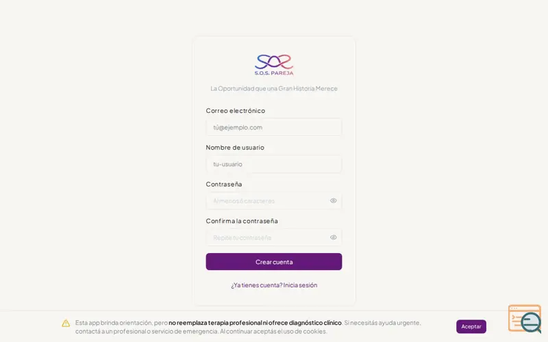 Screenshot of SOS Pareja