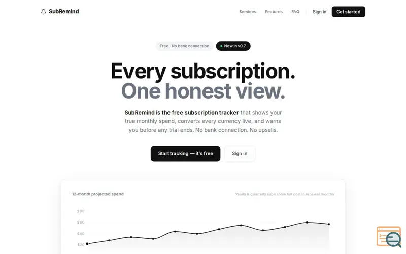 Screenshot of SubRemind