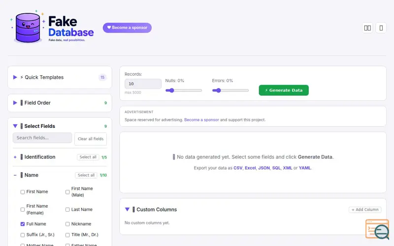 Screenshot of Fake Database