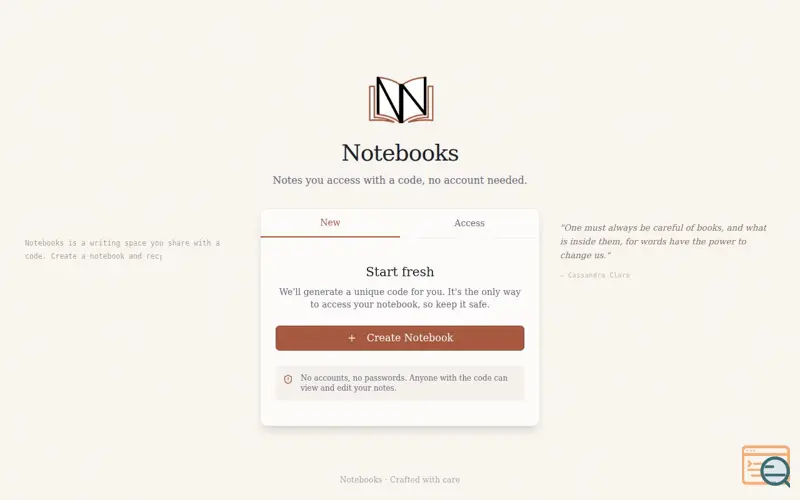 Screenshot of Notebooks