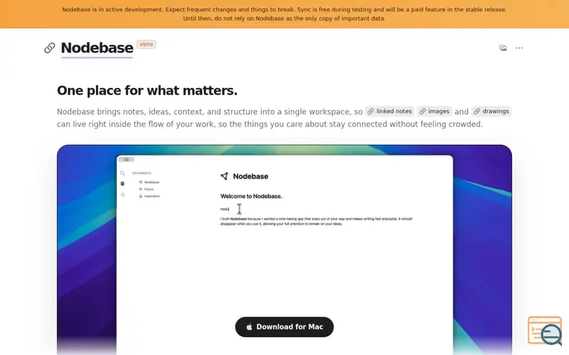 Screenshot of Nodebase, a launch using united-domains Email