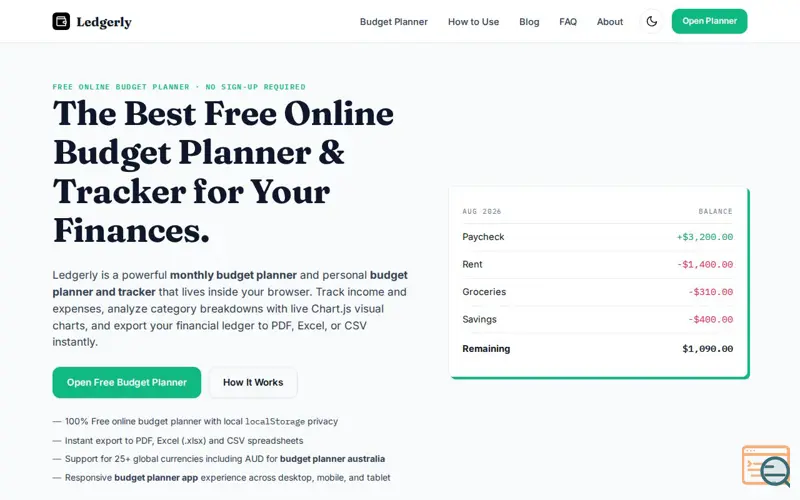 Screenshot of Ledgerly Budget Planner