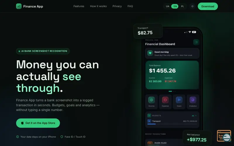 Screenshot of Finance App — Фінанси, які видно наскрізь