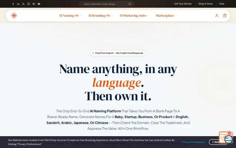 Screenshot of Naming OS - BrandBrahma.com