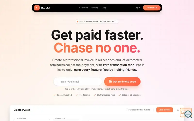 Screenshot of Ledger by SimpleReceivables