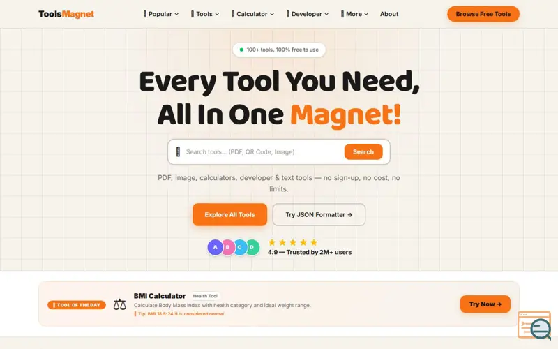 Screenshot of ToolsMagnet — 100+ Free Online Tools