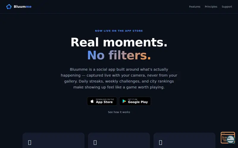 Screenshot of Bluumme — Real moments, no filters
