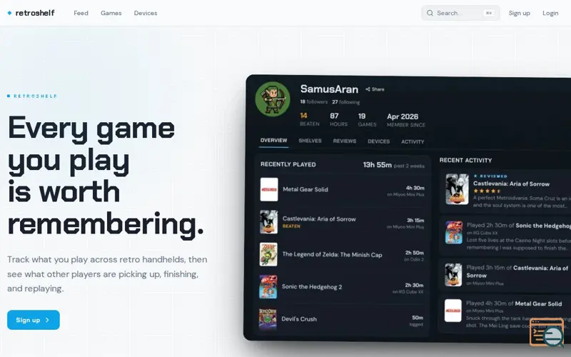 Screenshot of retroshelf