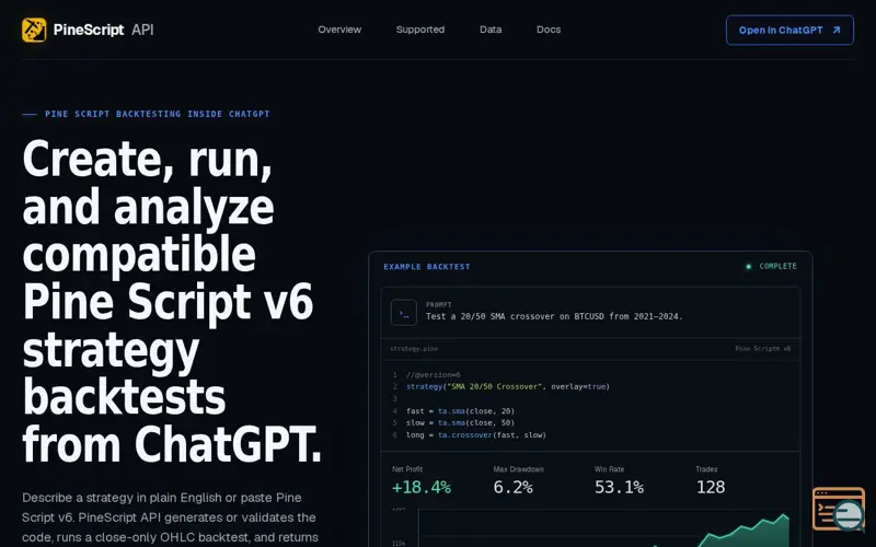 Screenshot of PineScript API