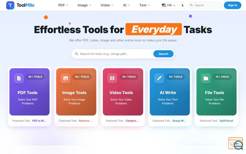 Screenshot of ToolMilo