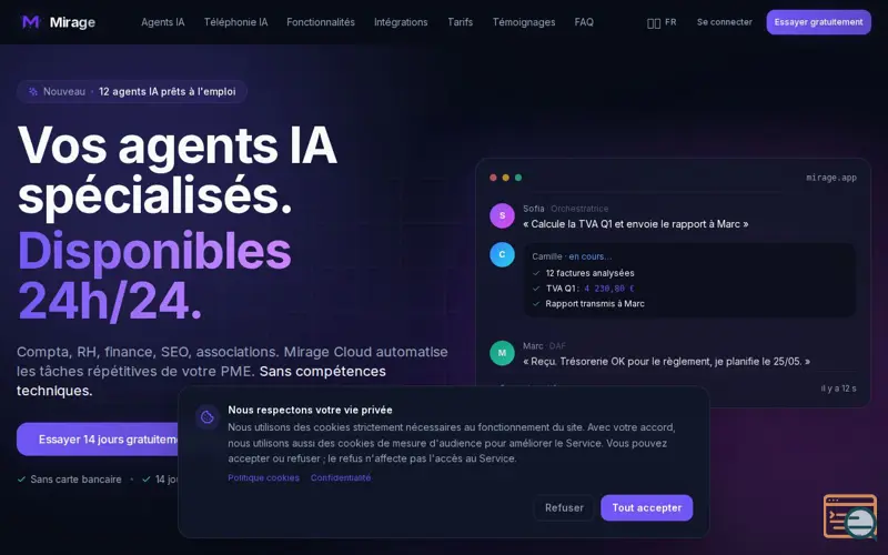 Screenshot of Mirage Cloud IA