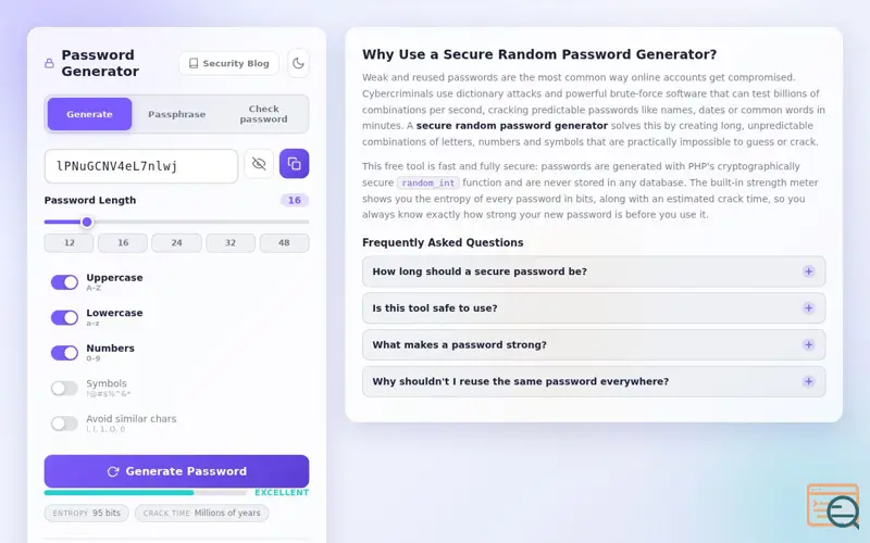 Screenshot of Free Secure Random Password Generator | 100% Local & Fast