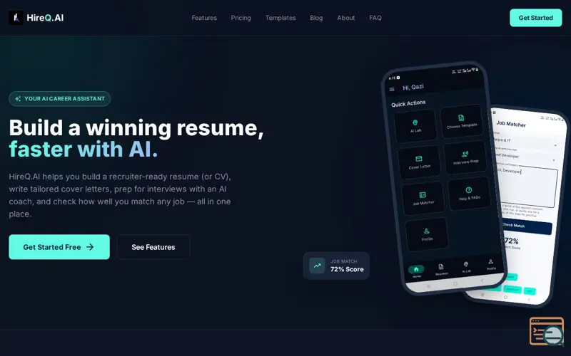 Screenshot of HireQ.AI: AI Resume Builder