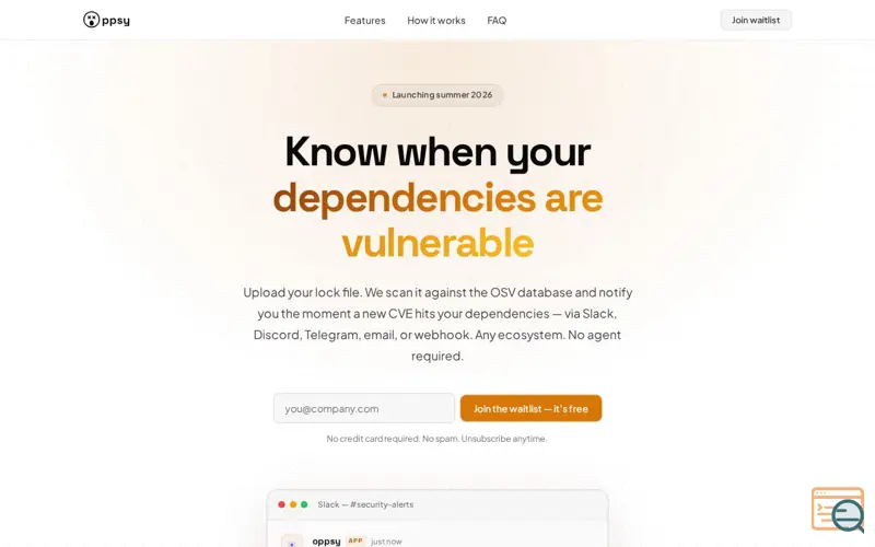 Screenshot of Oppsy — Dependency Vulnerability Alerts
