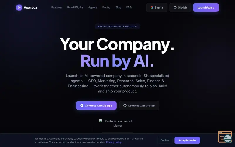 Screenshot of Agentica