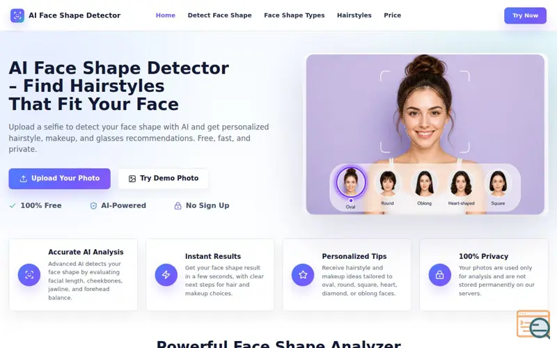 Screenshot of AI Face Shape Detector