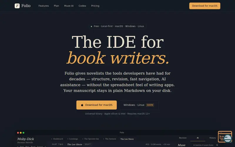 Screenshot of Folio Dark Muse