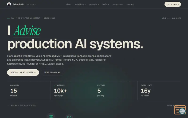 Screenshot of AI Architect & Advisor, Subodh Kc, a launch using ChamberMaster