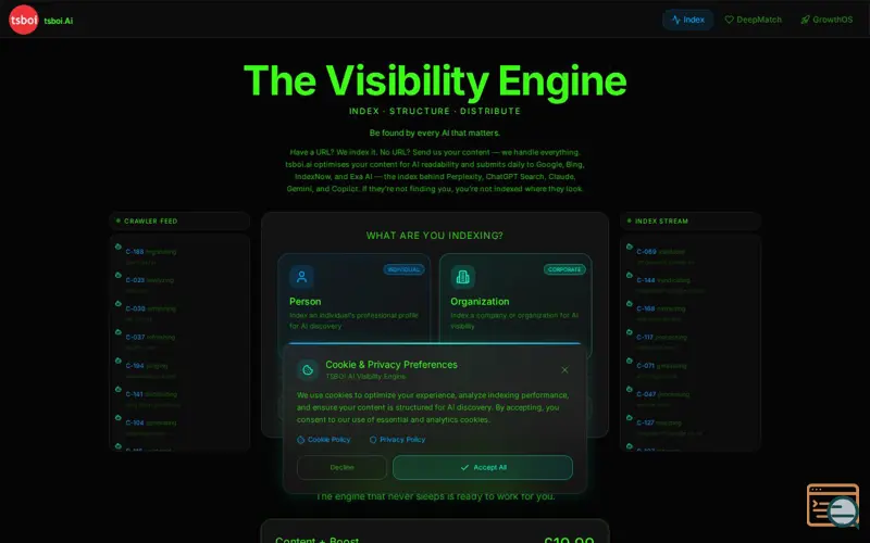Screenshot of Visibility Engine, a launch using GoDaddy DNS